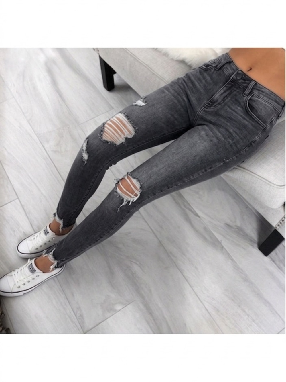 ekattire Distressed High-Rise Skinny Jeans - Gray